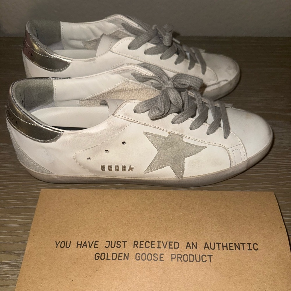 Golden Goose White Sneakers with Silver Details